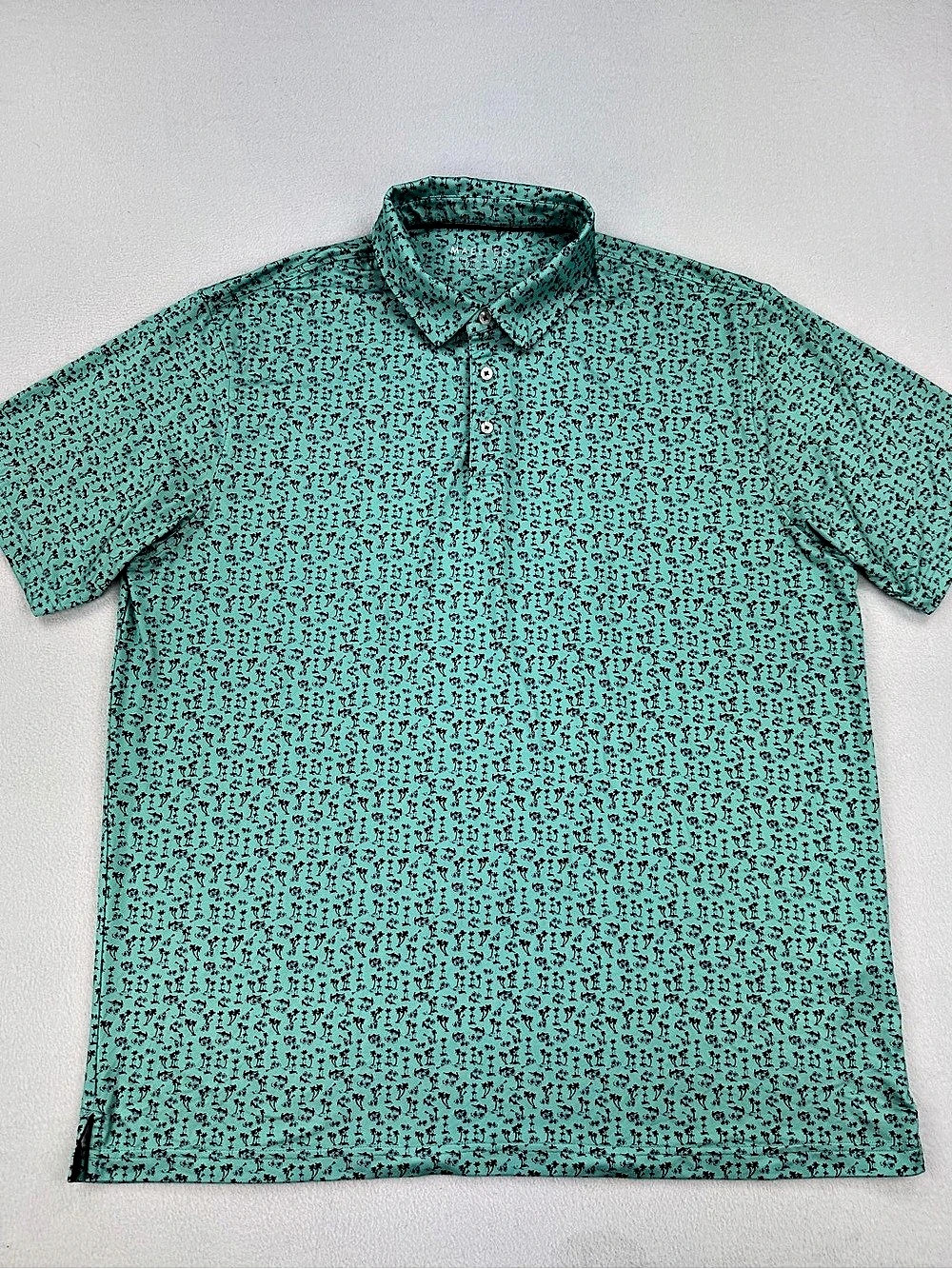 Maelreg Mens Performance Golf Polo Palm Tree Print Teal Mens Size 2XL